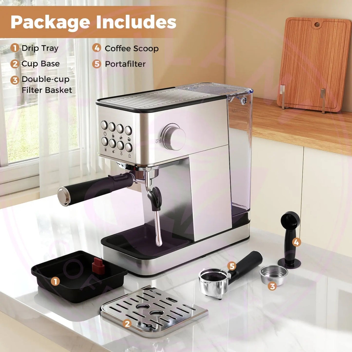 Espresso Machine 20 Bar Compact Stainless Steel Coffee Maker