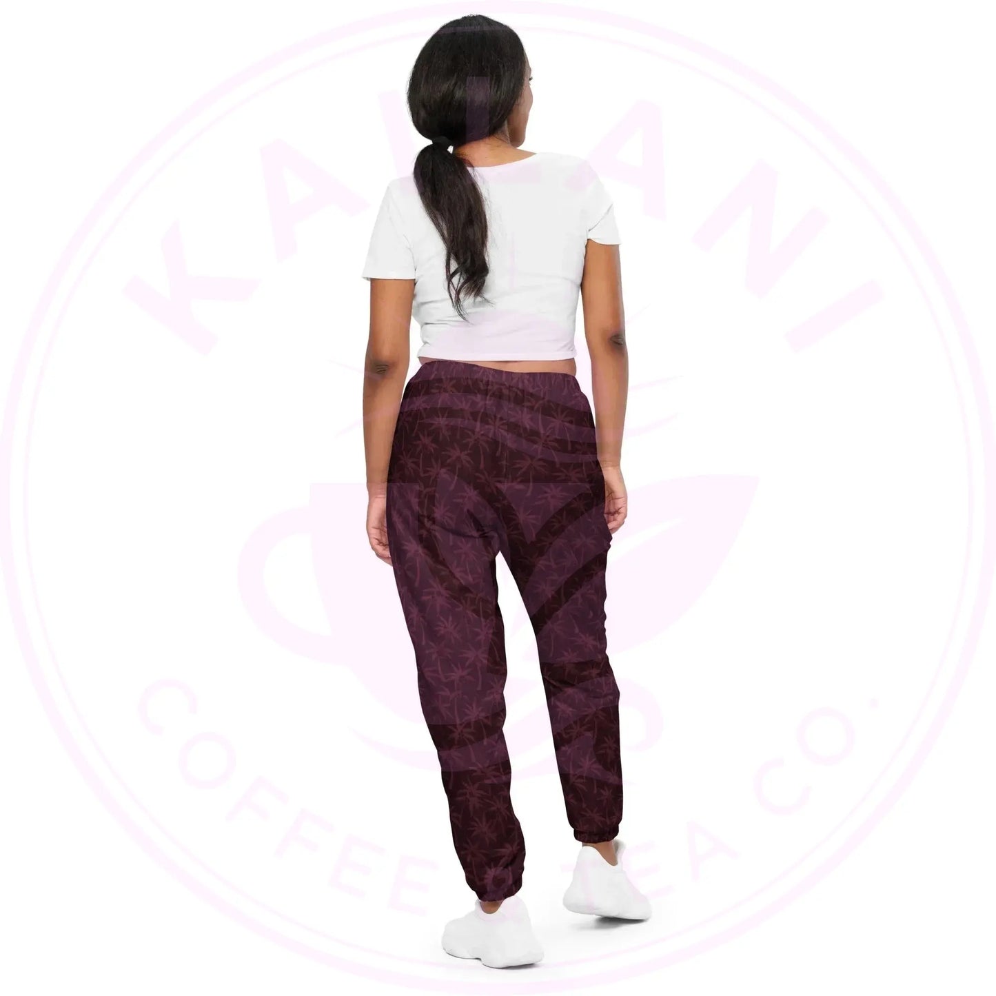 Burgundy Palms Unisex Track Pants - Water-Resistant Athletic Joggers - Kailani Coffee & Tea Co.