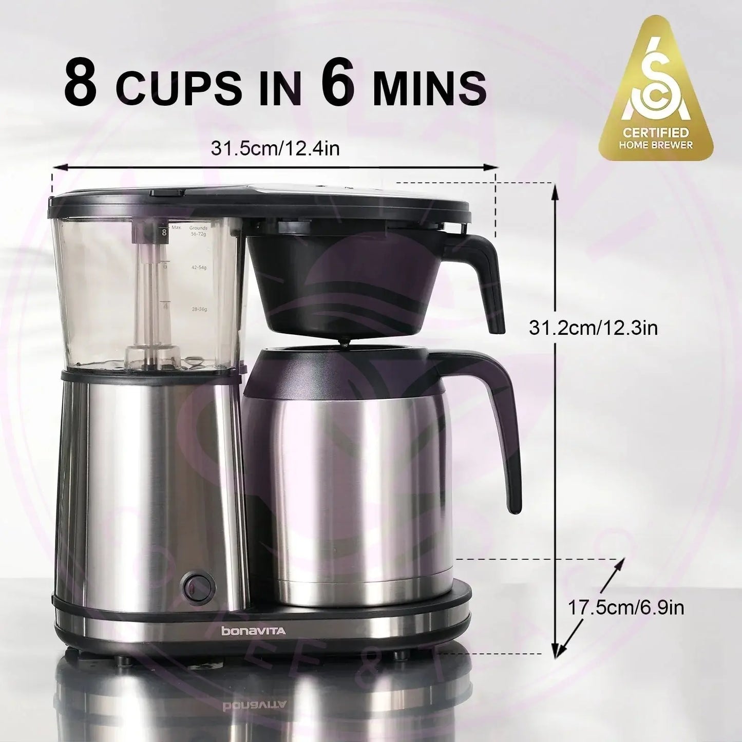 Connoisseur 8-Cup Drip Coffee Brewer One-Touch with Thermal Carafe and Hanging Basket - SCA Certified Home Brewer Bonavita