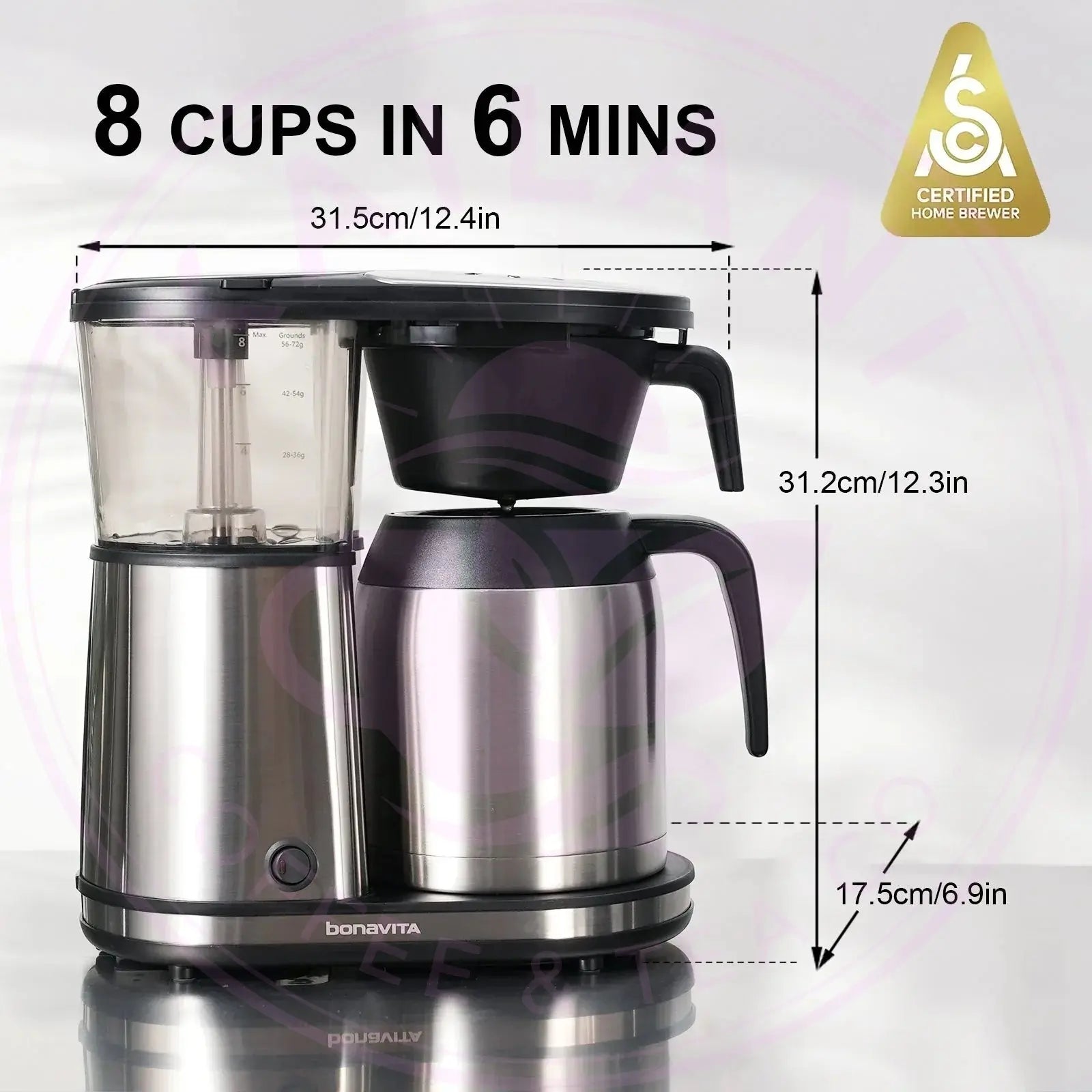 Connoisseur 8-Cup Drip Coffee Brewer One-Touch with Thermal Carafe and Hanging Basket - SCA Certified Home Brewer Bonavita