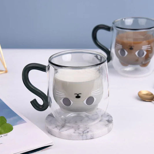 Adorable Cat Paw Glass Cup - Cute Cartoon Coffee Mug for Cat Lovers - Kailani Coffee & Tea Co.