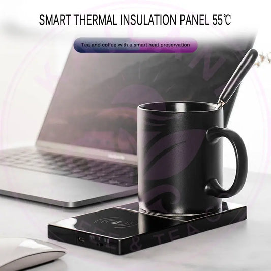 2 In 1 Heating Mug Cup Warmer Electric Wireless Charger For Home Office Coffee Milk
