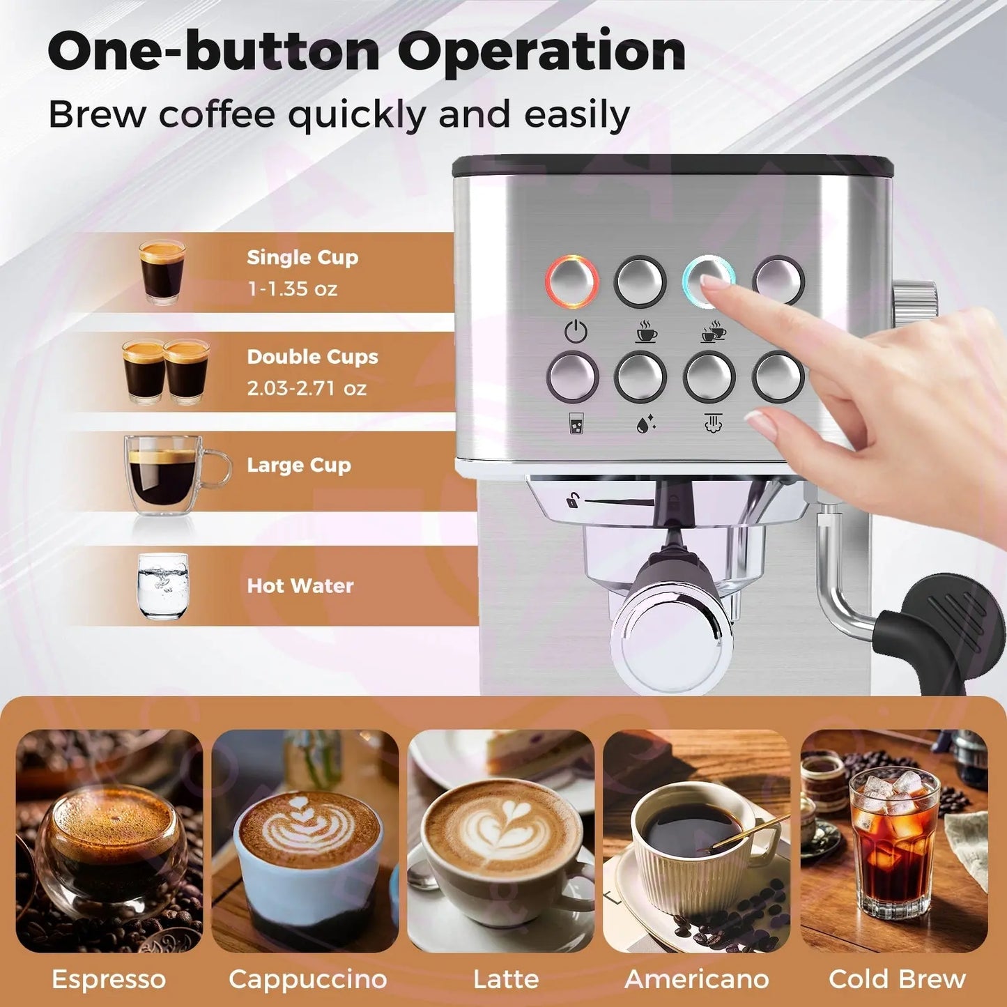 Espresso Machine 20 Bar Compact Stainless Steel Coffee Maker