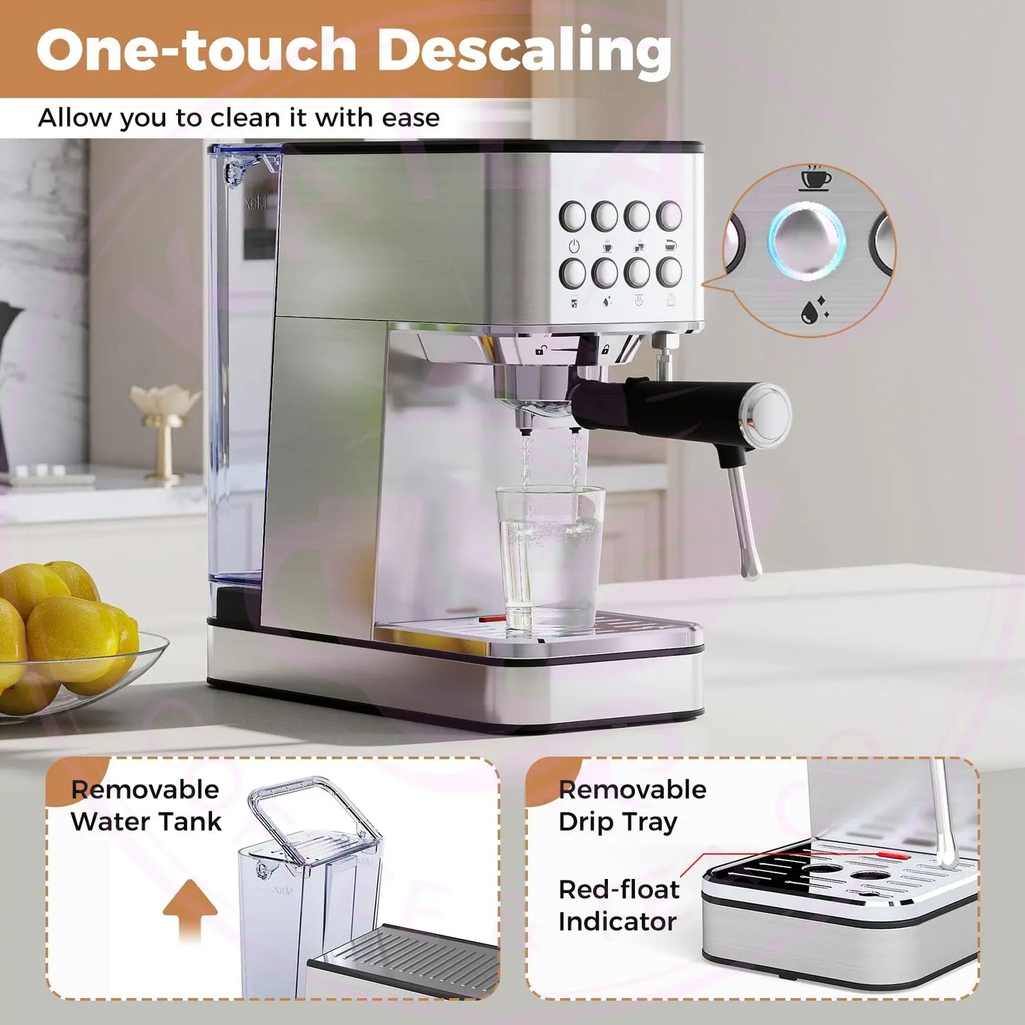 Espresso Machine 20 Bar Compact Stainless Steel Coffee Maker