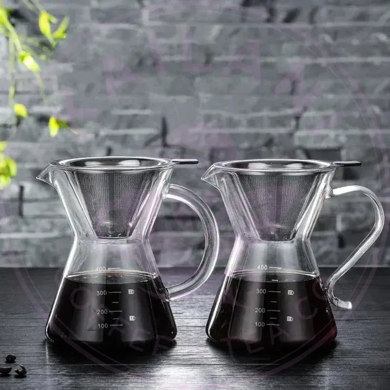 Glass Coffee Pot with Stainless Steel Filter - Pour Over Coffee Maker - Kailani Coffee & Tea Co.