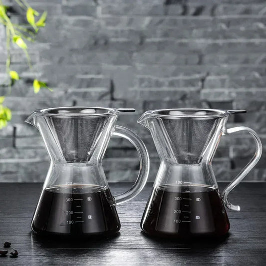 Glass Coffee Pot with Stainless Steel Filter - Pour Over Coffee Maker - Kailani Coffee & Tea Co.