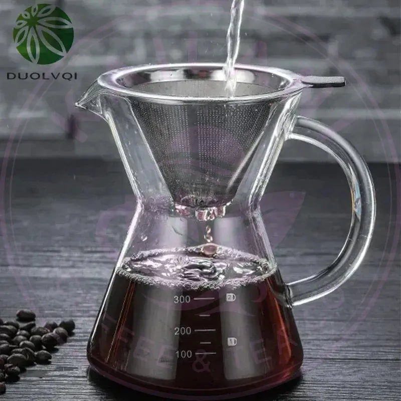 Glass Coffee Pot with Stainless Steel Filter - Pour Over Coffee Maker - Kailani Coffee & Tea Co.