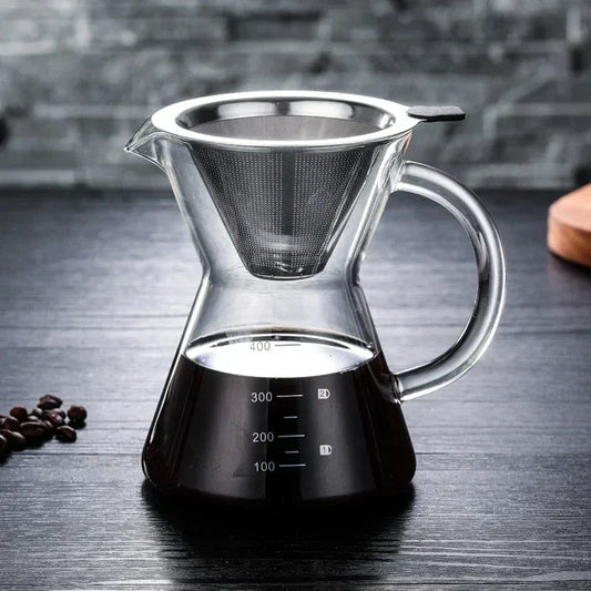 Glass Coffee Pot with Stainless Steel Filter - Pour Over Coffee Maker - Kailani Coffee & Tea Co.