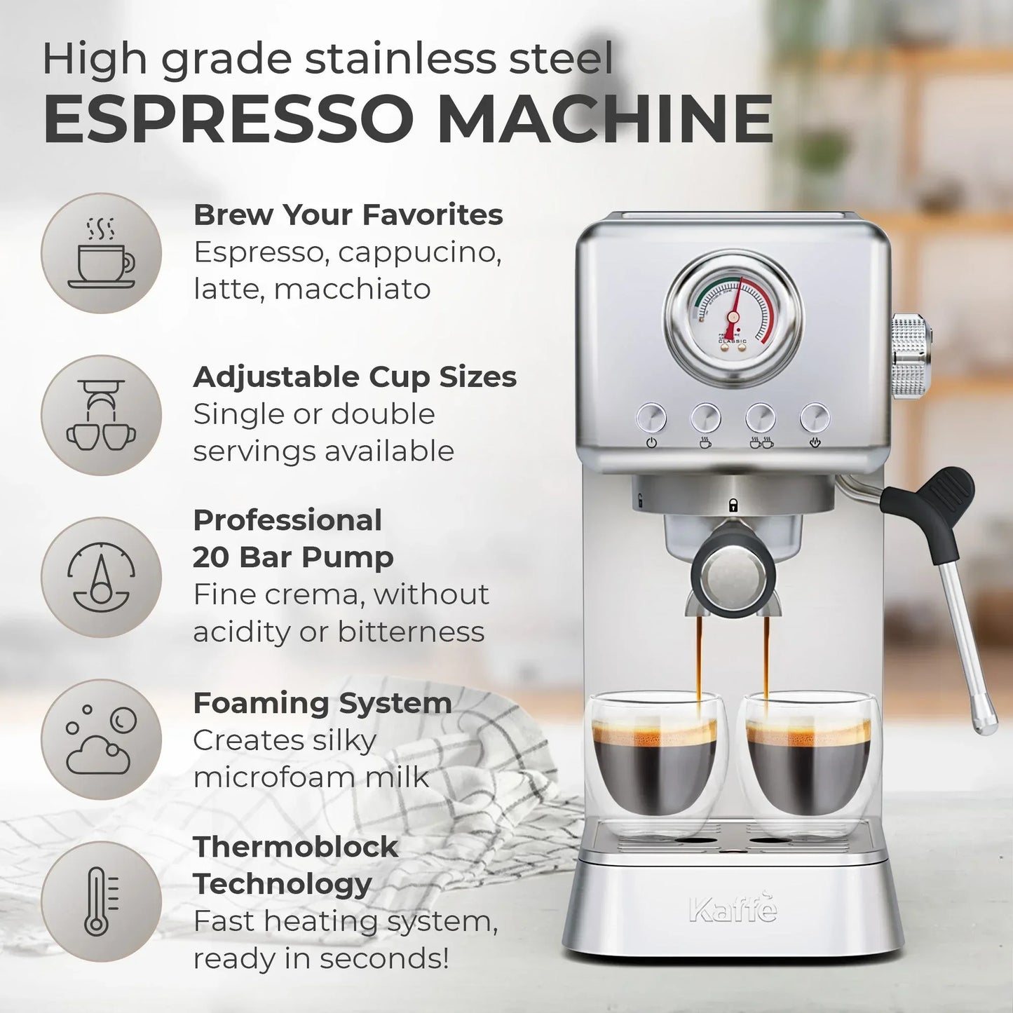 Espresso Coffee Machine with Milk Frother KF1000X - Kailani Coffee & Tea Co.