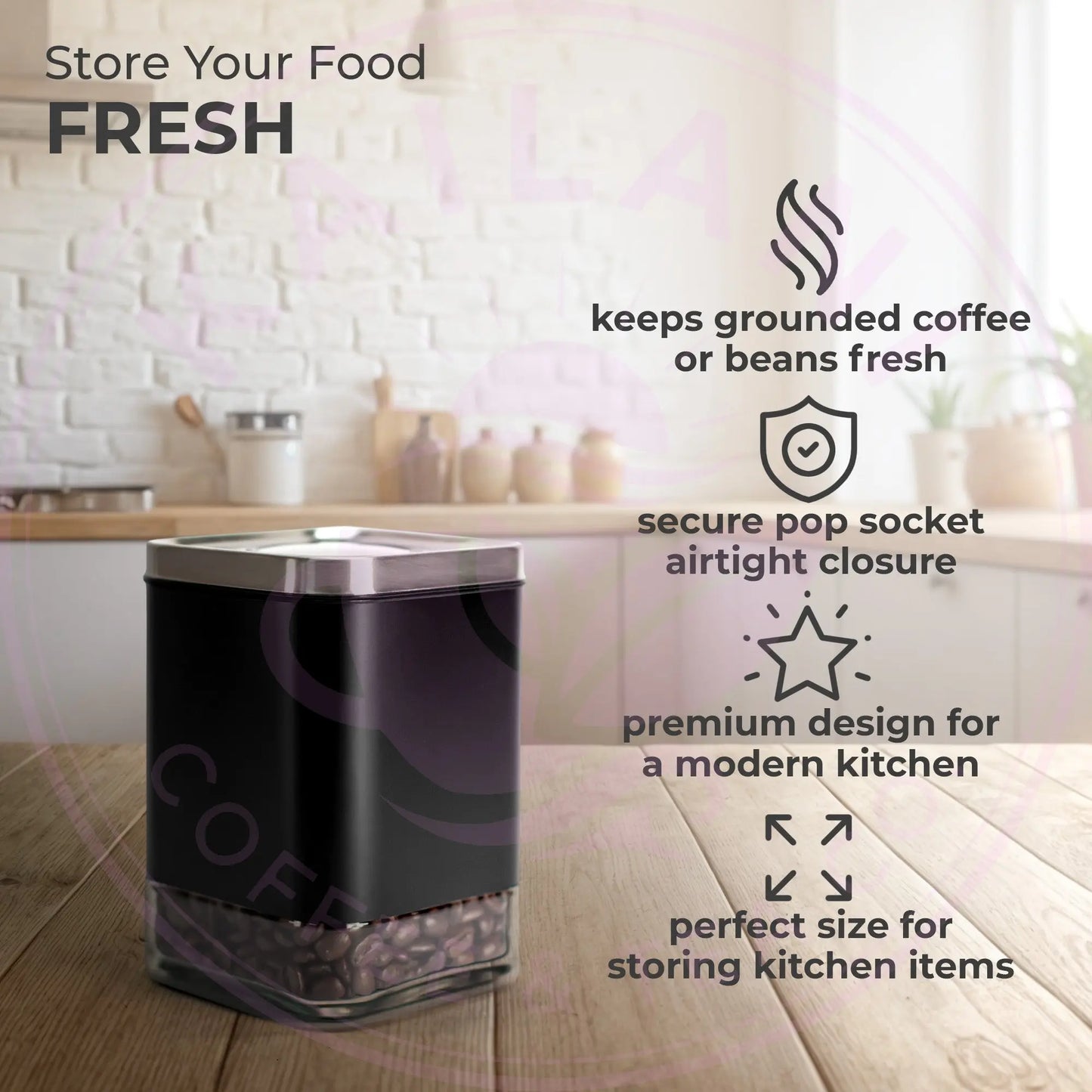 8oz Square Glass Storage Container, KF3020S Kaffe Products