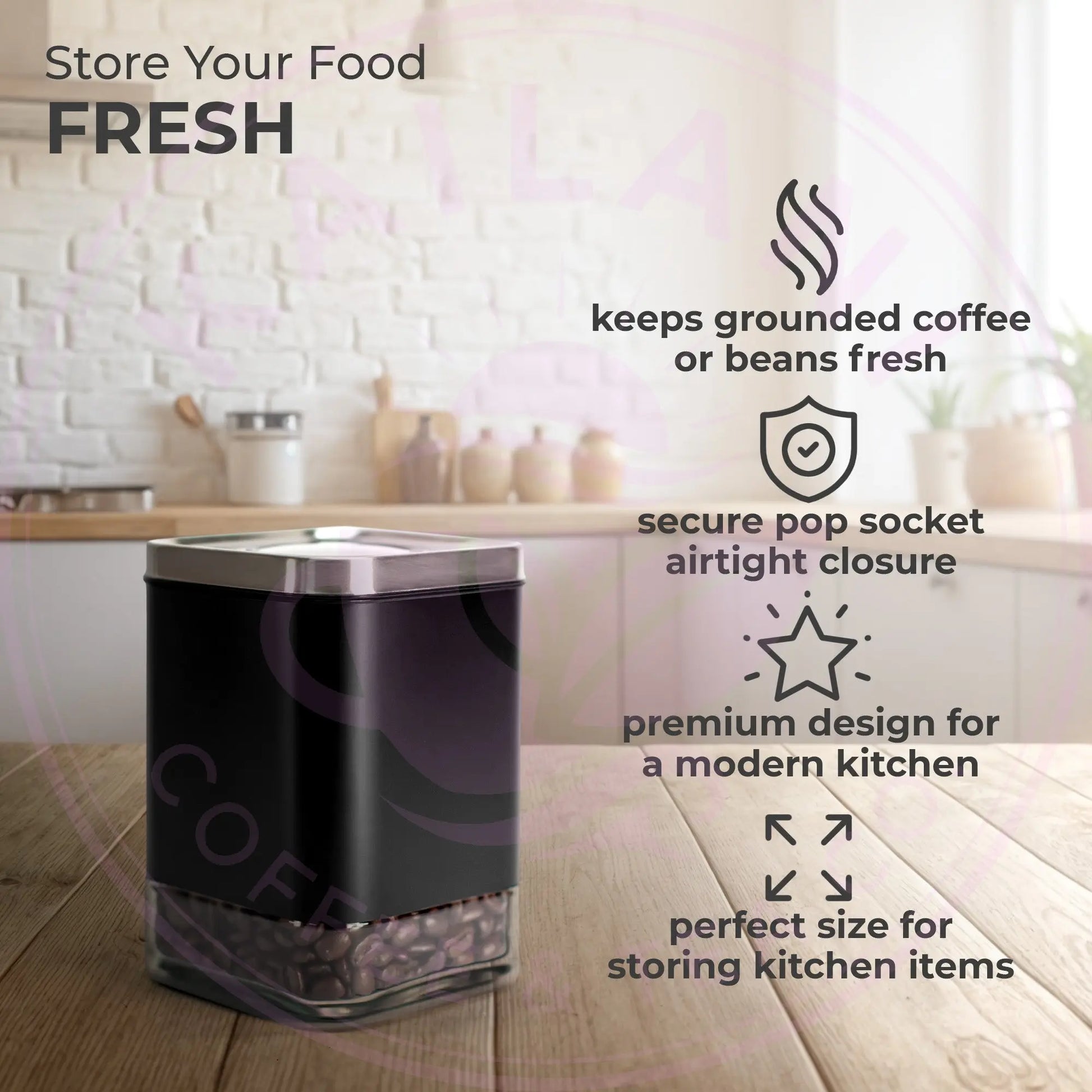 8oz Square Glass Storage Container, KF3020S Kaffe Products