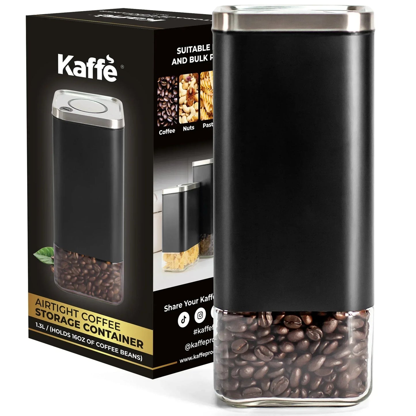 Glass Storage Container | 16oz Square Coffee Jar - Kailani Coffee & Tea Co.