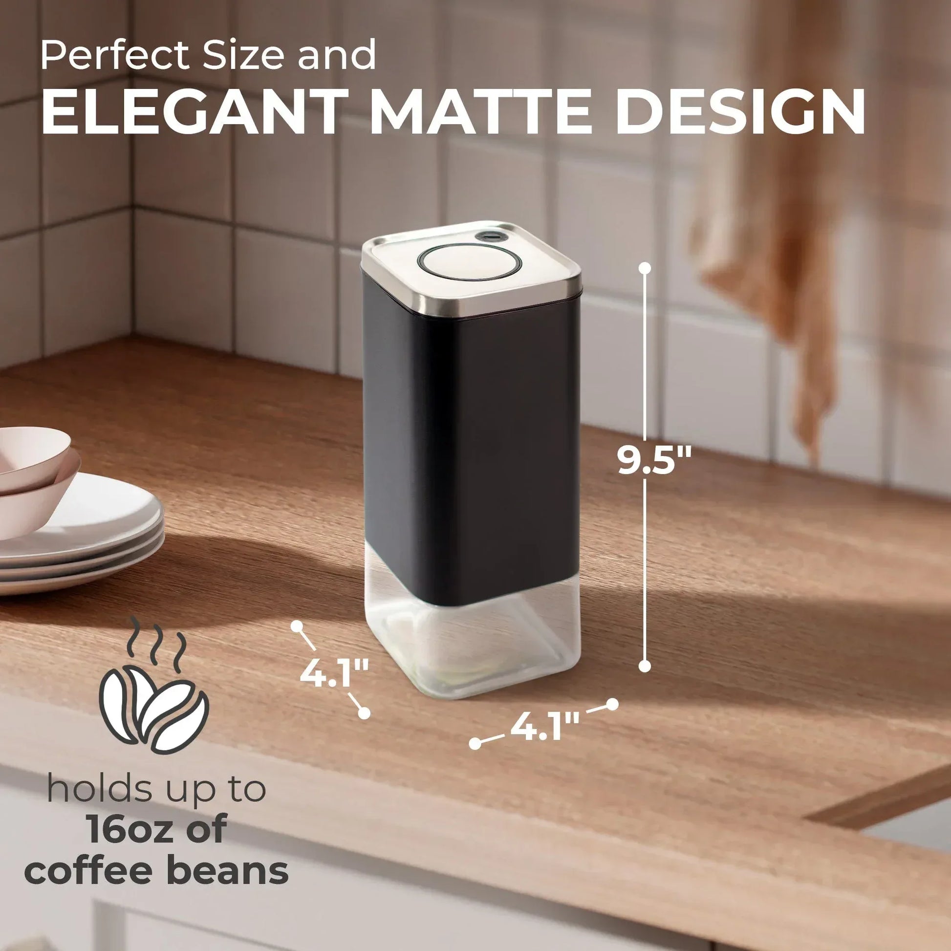 Glass Storage Container | 16oz Square Coffee Jar - Kailani Coffee & Tea Co.