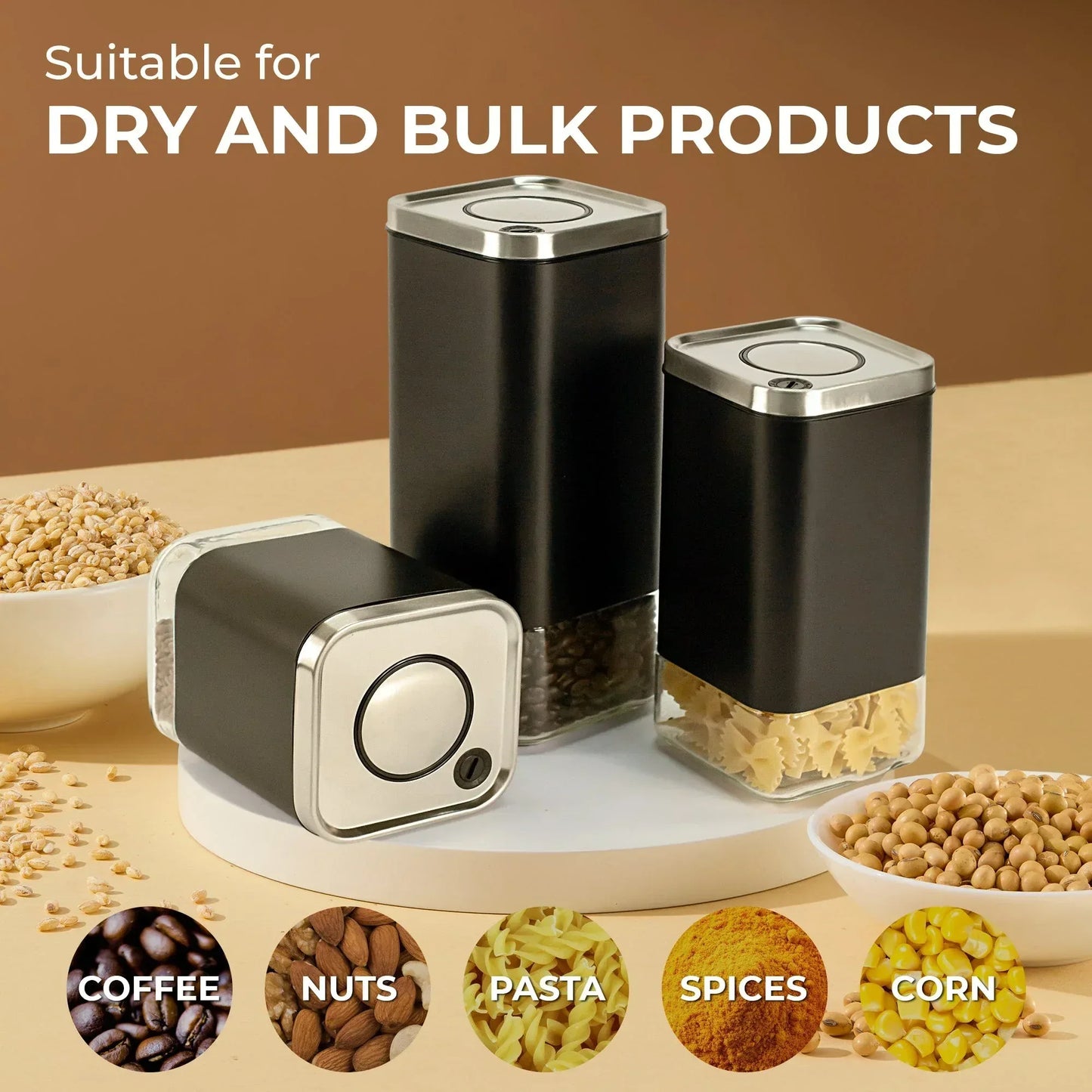 Glass Storage Container | 16oz Square Coffee Jar - Kailani Coffee & Tea Co.