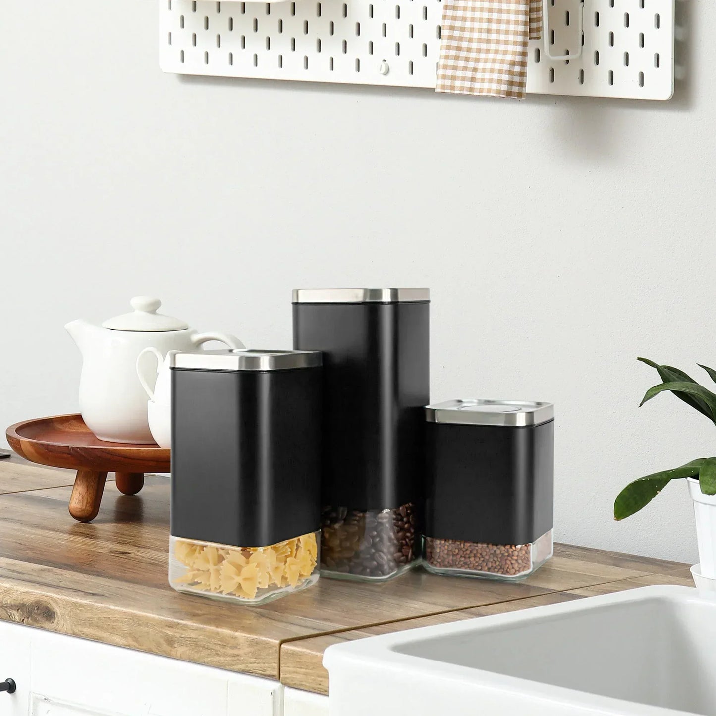 Glass Storage Container | 16oz Square Coffee Jar - Kailani Coffee & Tea Co.