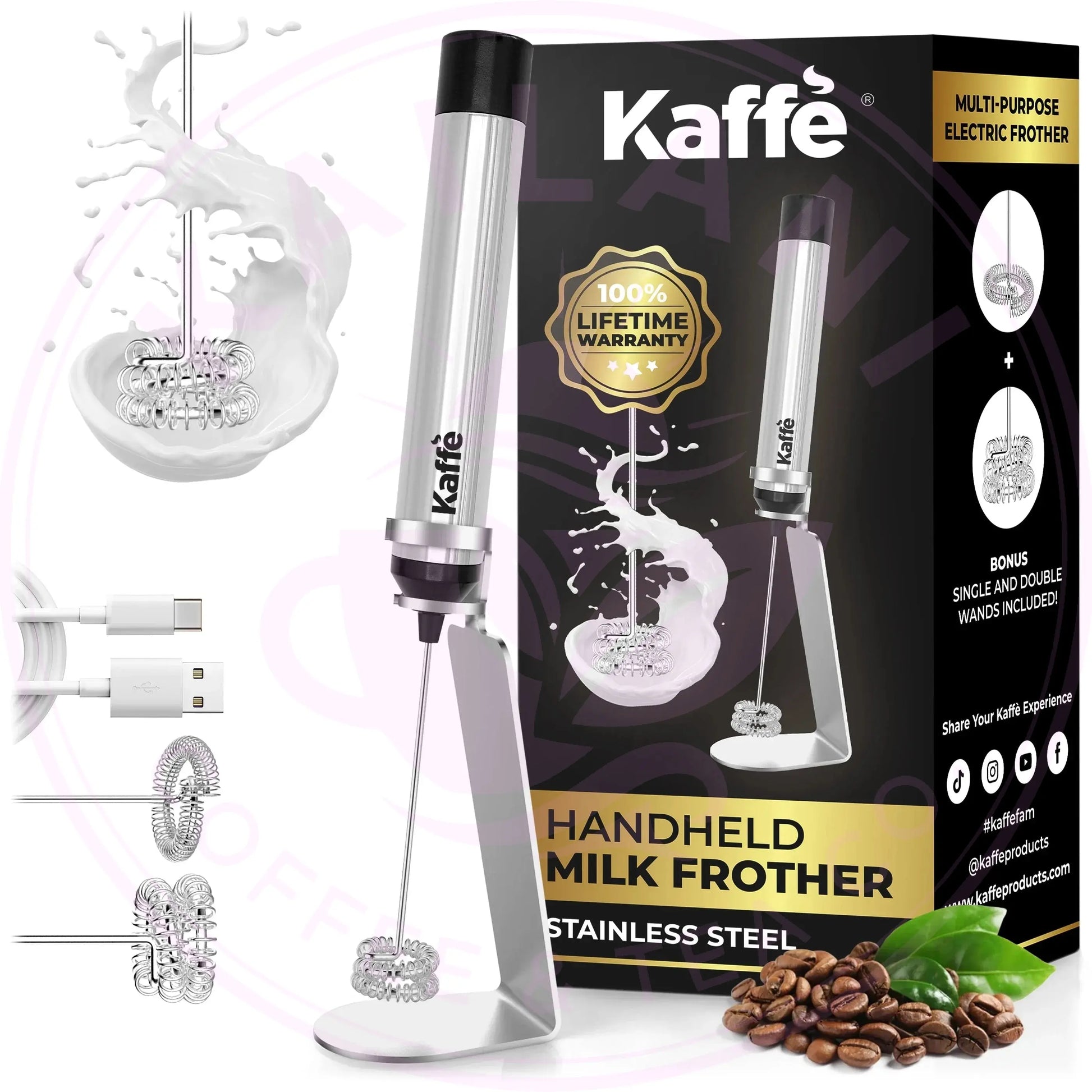 Handheld Milk Frother (USB Rechargeable), KF6022 Kaffe Products