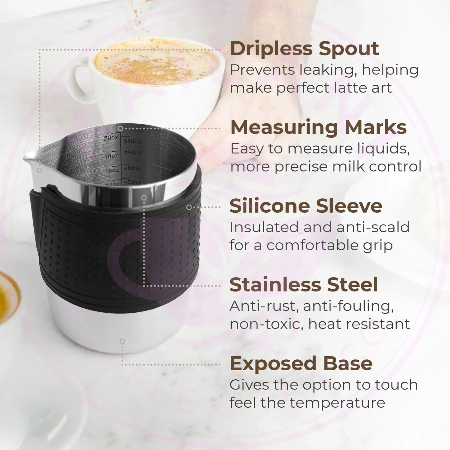 Milk Frothing Pitcher, 600 ML, KFFP01 Kaffe Products