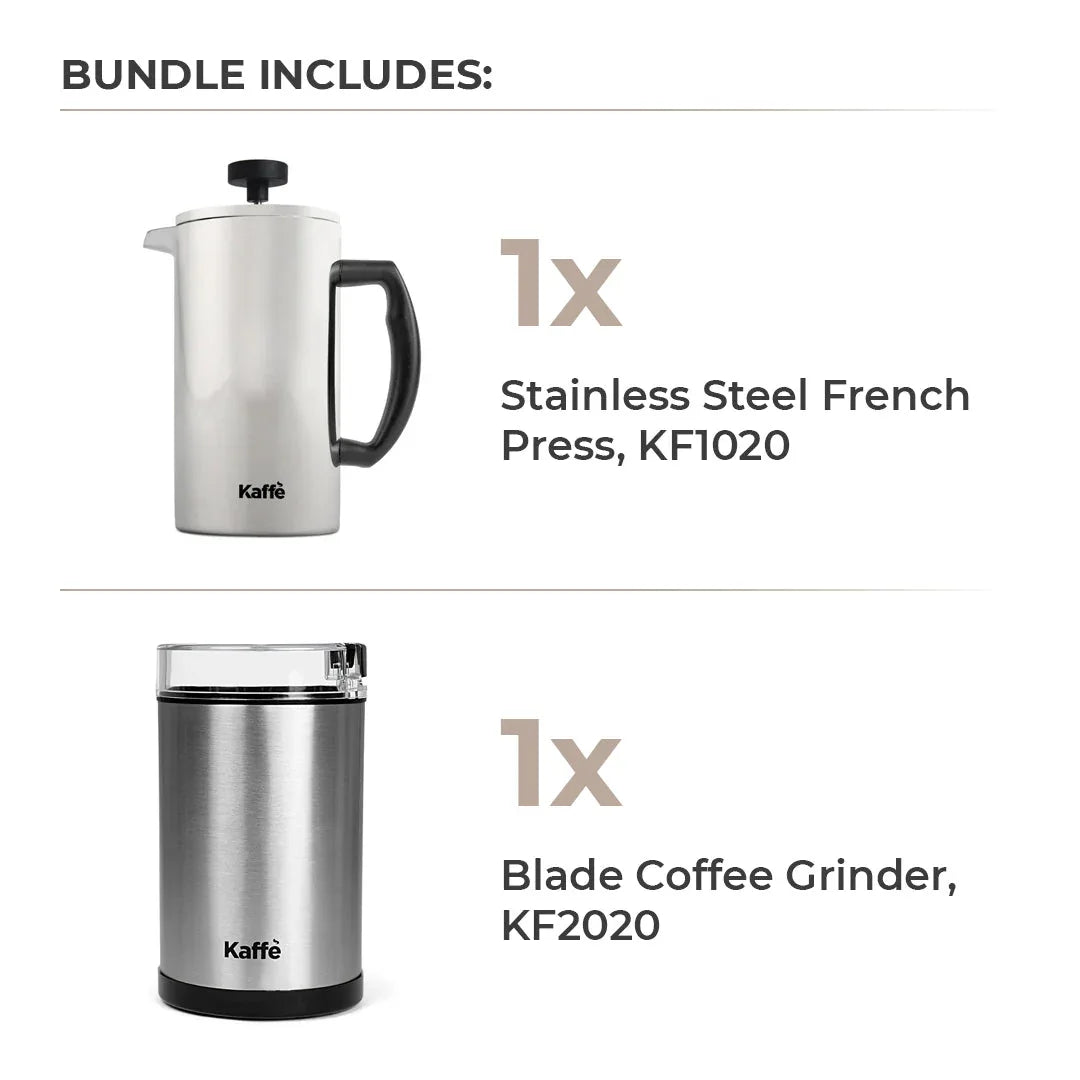 Stainless Steel French Press & Grinder Bundle - Kailani Coffee & Tea Co.