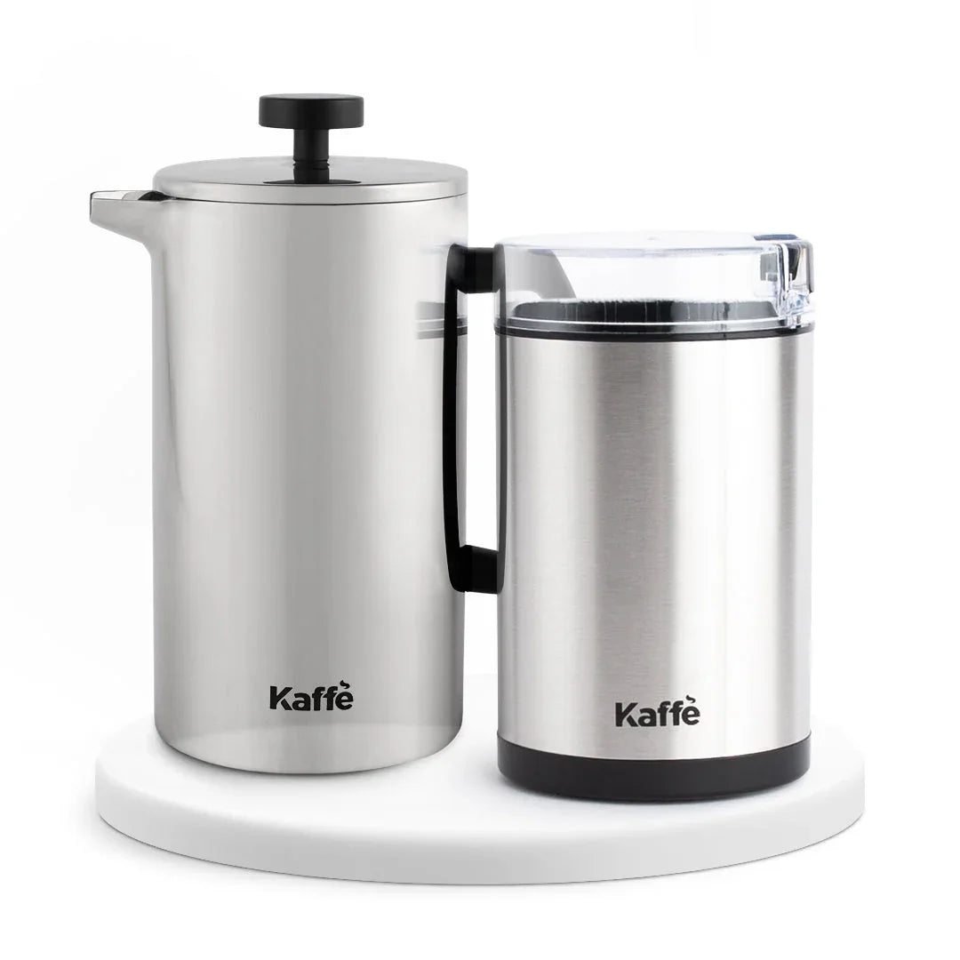 Stainless Steel French Press & Grinder Bundle - Kailani Coffee & Tea Co.