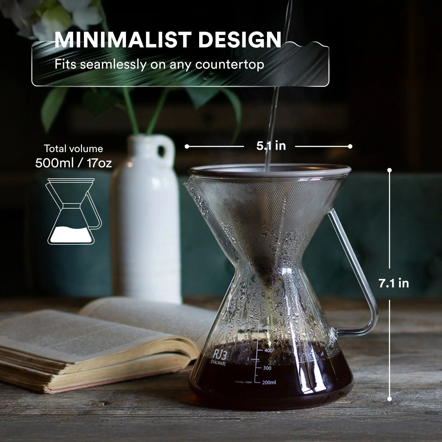 Pour Over Coffee Maker & Filter Set - 500ml/17oz Glass Carafe Dripper - Kailani Coffee & Tea Co.