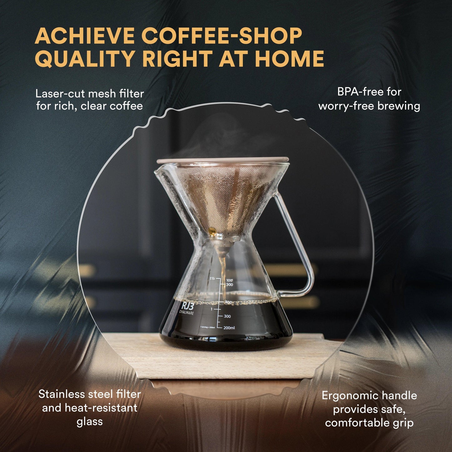 Pour Over Coffee Maker & Filter Set - 500ml/17oz Glass Carafe Dripper - Kailani Coffee & Tea Co.