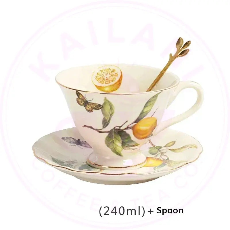 Gold Edge Lemon Teapot Set - Ceramic Mug & Saucer Collection - Kailani Coffee & Tea Co.