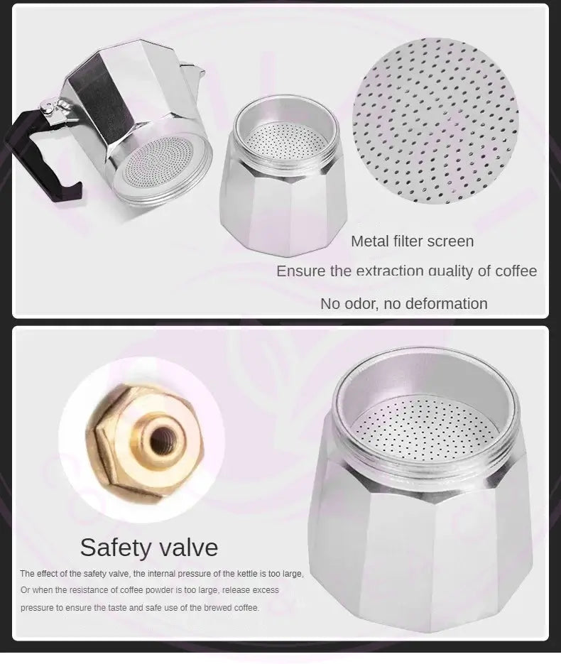 Moka Pot - Italian Octagonal Stainless Steel Coffee Maker