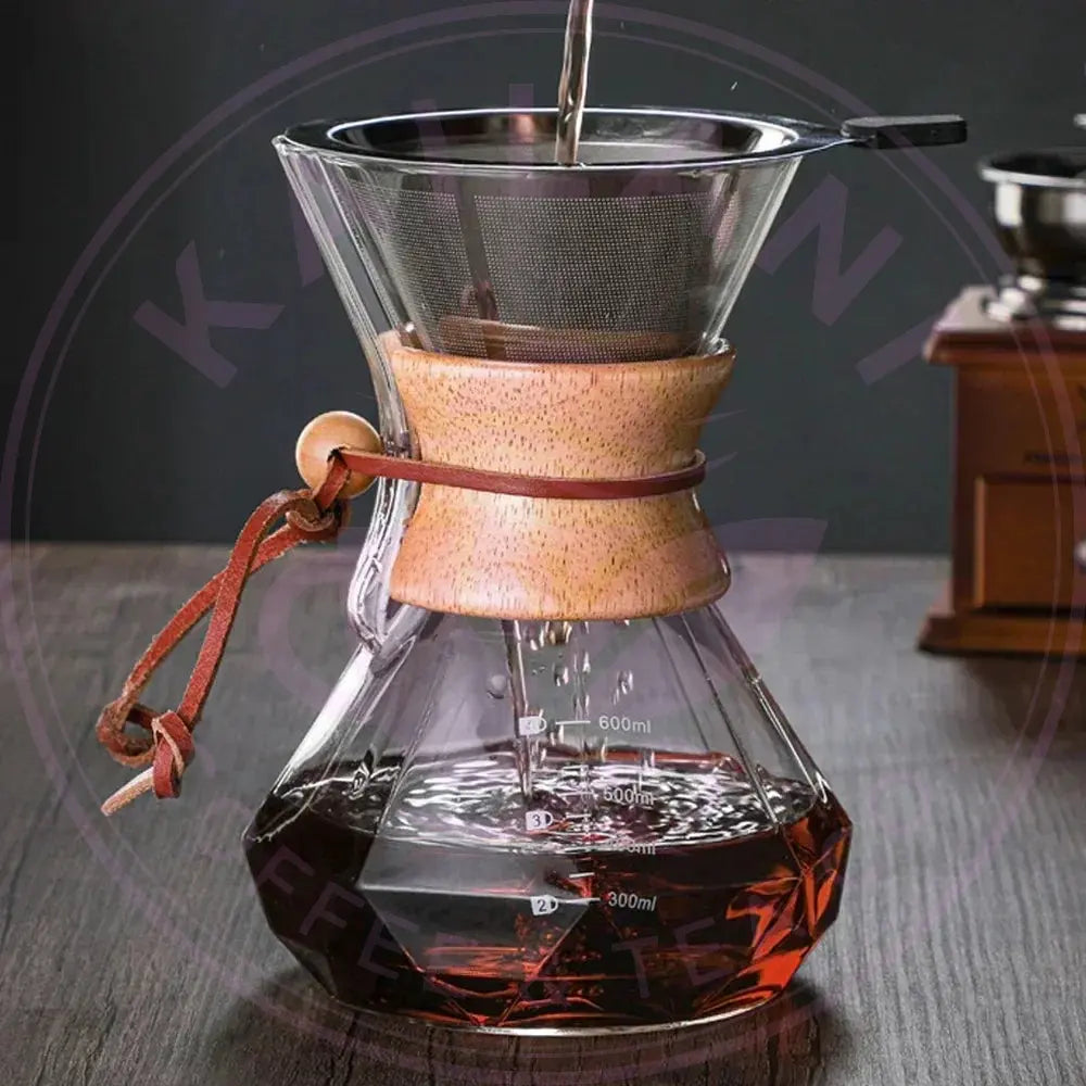 Diamond Glass Pour Over Coffee Maker - Brew Like a Barista at Home! - Kailani Coffee & Tea Co.