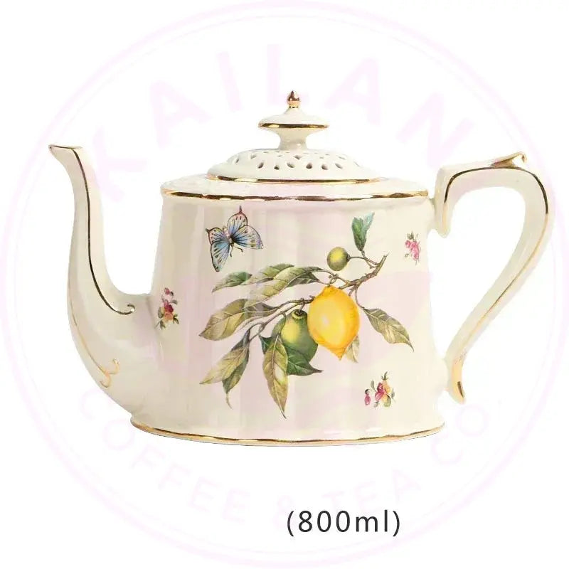 Gold Edge Lemon Teapot Set - Ceramic Mug & Saucer Collection - Kailani Coffee & Tea Co.