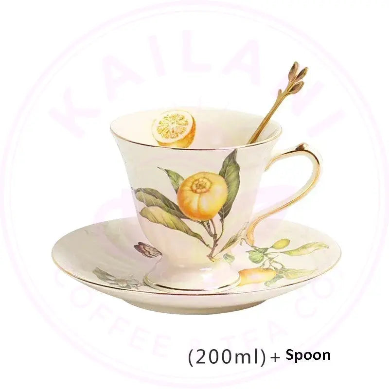 Gold Edge Lemon Teapot Set - Ceramic Mug & Saucer Collection - Kailani Coffee & Tea Co.