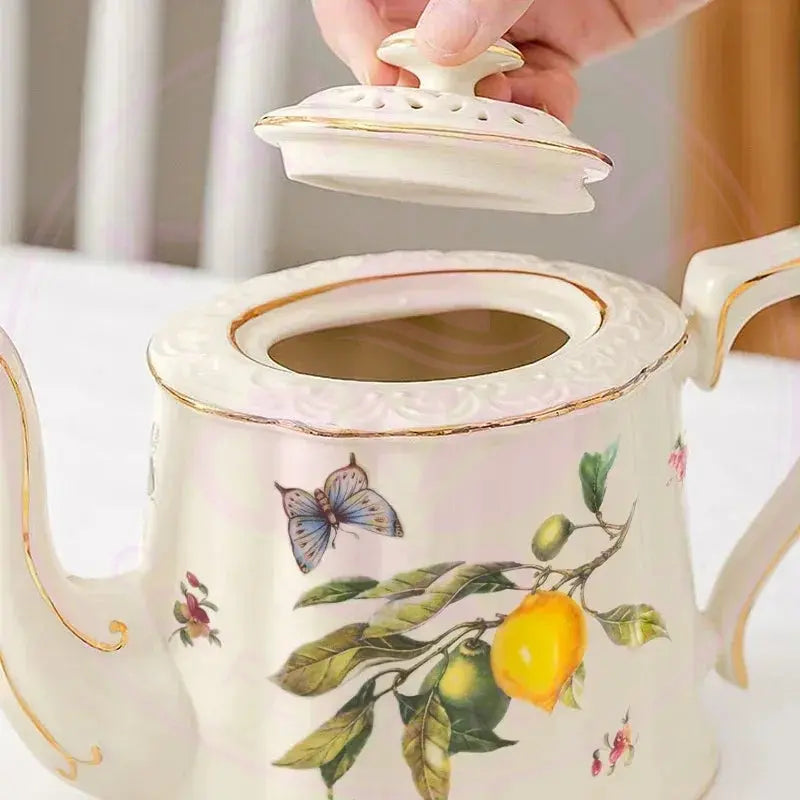 Gold Edge Lemon Teapot Set - Ceramic Mug & Saucer Collection - Kailani Coffee & Tea Co.