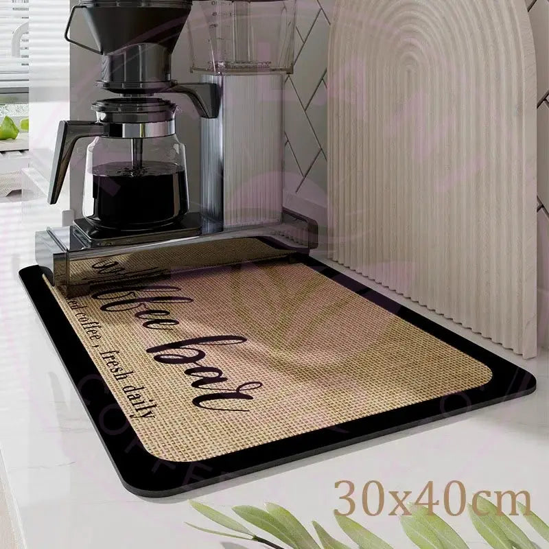 DecorBites™ Coffee Mat: Absorbent Dish Drying Mat for Kitchen Counter, Bar, Coffee Machine Decorbites