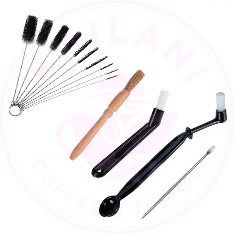 DecorBites™ Coffee Machine Cleaning Brush Set: Wooden Grinder & Nylon Espresso Brushes Decorbites