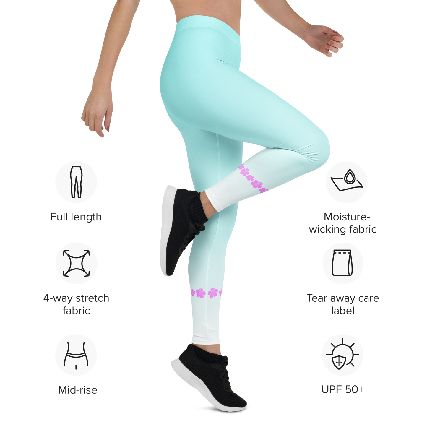 Kailani Hibiscus Wave Athletic Leggings - UPF 50+ Four-Way Stretch