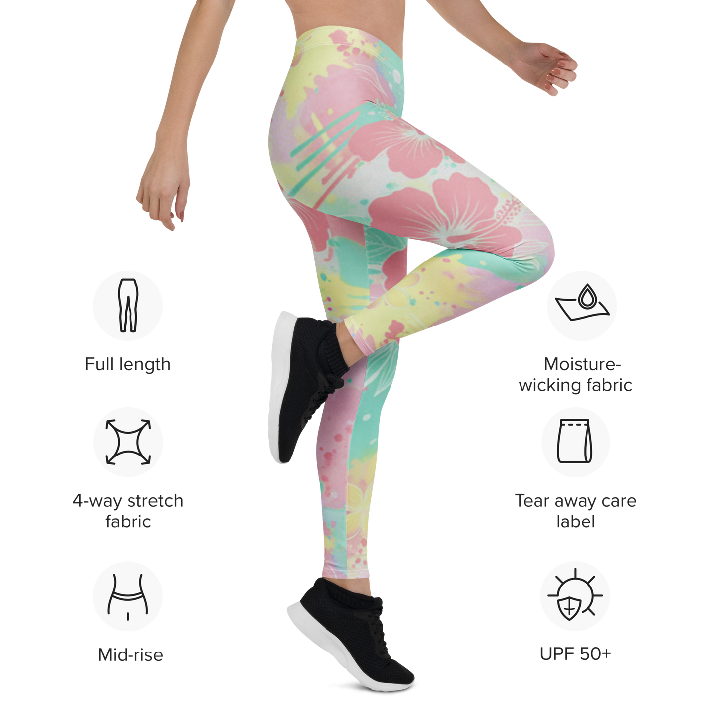 Kailani Hawaiian Floral Athletic Leggings - UPF 50+ Four-Way Stretch