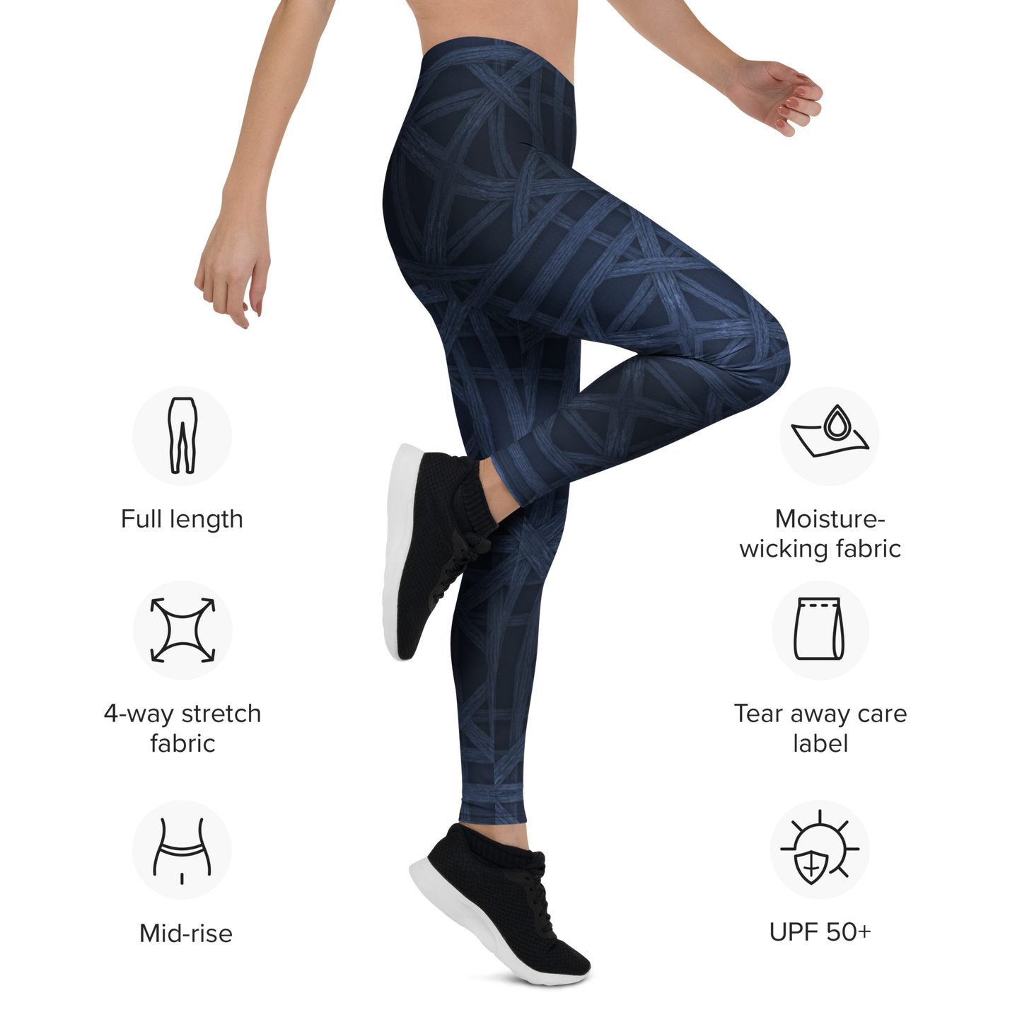 Kailani Navy Braid Athletic Leggings - UPF 50+ Four-Way Stretch